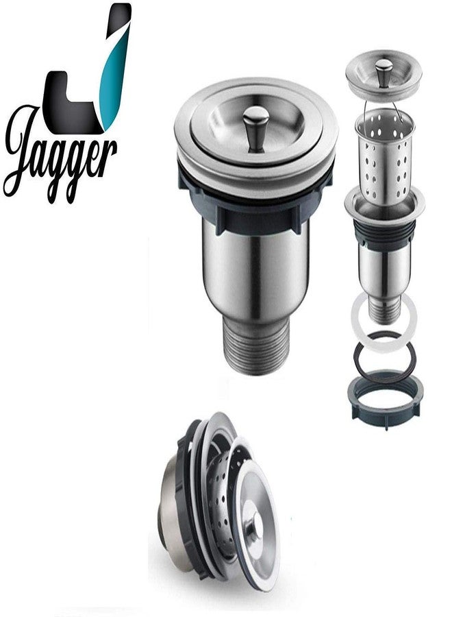 JAGGER وصلة تصريف مياه حوض المطبخ المصنوعة من الفولاذ المقاوم للصدأ من جاغر أو شبكة تصريف المياه المستخدمة في حوض المطبخ (مادة الفولاذ المقاوم للصدأ من الدرجة 304 مع سلة سفلية 4 بوصة) - Image 2